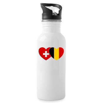 Schweiz Belgien Flagge Herz - Trinkflasche mit integriertem Trinkhalm - Weiß - Rechts