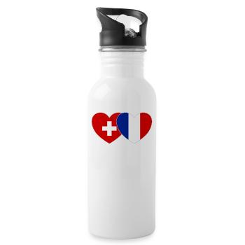 Schweiz Frankreich Flagge Herz - Trinkflasche mit integriertem Trinkhalm - Weiß - Rechts