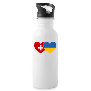 Ukraine Suisse Flag Heart - Gourde avec paille intégrée - blanc - Droite