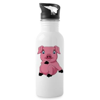 Grosse truie cochon drôle rose - Gourde avec paille intégrée - blanc - Droite