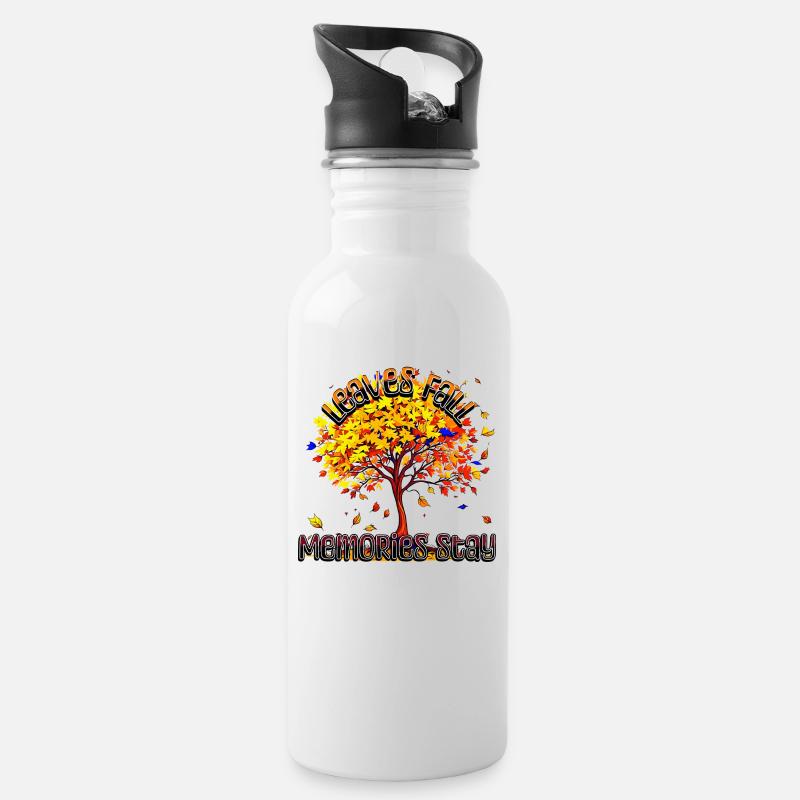 Leaves fall Memories stay - Trinkflasche mit integriertem Trinkhalm - Weiß