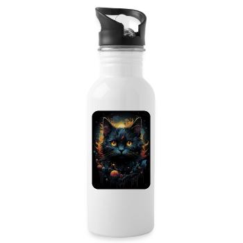 Carlos Klex the Black Cat - Water bottle with straw - white - Right