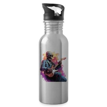 Skelett spielt E Gitarre - Trinkflasche mit integriertem Trinkhalm - Lightsilver - Rechts