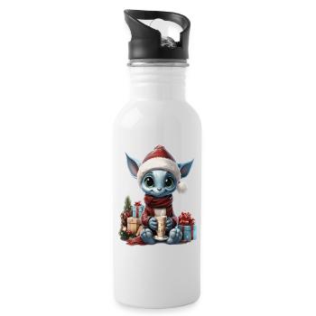 Gnomie der blaue Weihnachtsgnom. - Trinkflasche mit integriertem Trinkhalm - Weiß - Rechts