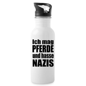 mag Pferde hasse Nazis - Trinkflasche mit integriertem Trinkhalm - Weiß - Rechts