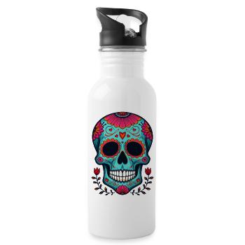 Florales Herz Zuckerschädel – Dia de los Muertos Art - Trinkflasche mit integriertem Trinkhalm - Weiß - Rechts