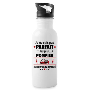 Pas parfait mais pompier, fête des pères, noël - Gourde avec paille intégrée - blanc - Droite