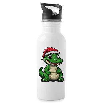 Alligator Christmas - Water bottle with straw - white - Right