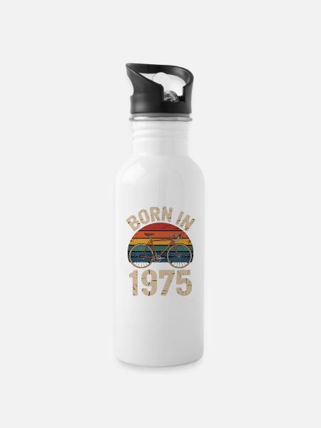 Retro Cycling Born in 1975 Design - Water bottle with straw - white