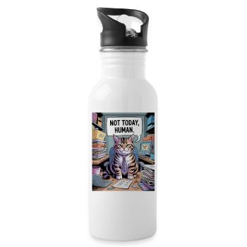 Nicht Heute, Mensch – Bürokatze - Trinkflasche mit integriertem Trinkhalm - Weiß - Rechts
