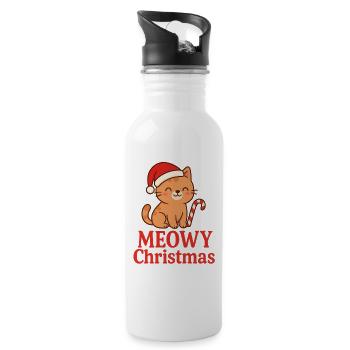 Miaou Noël Drôle Chat Noël Design de Noël - Gourde avec paille intégrée - blanc - Droite