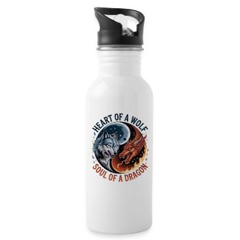 Herz des Wolfes, Seele des Drachen - Trinkflasche mit integriertem Trinkhalm - Weiß - Rechts