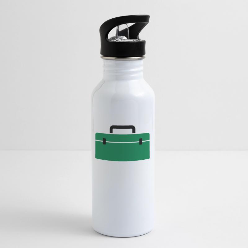 Werkzeugkiste oder Angelkoffer - Geschenk Trinkflasche mit integriertem Trinkhalm