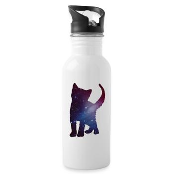 Katze Kitten Silhouette Cat Weltall Space Geschenk - Trinkflasche mit integriertem Trinkhalm - Weiß - Rechts