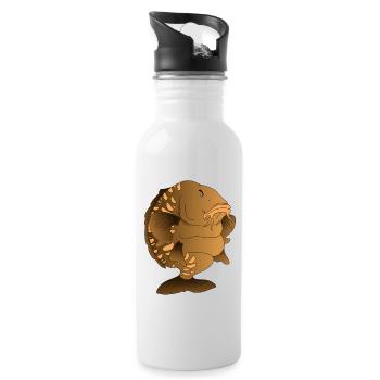 Chubby Mirror Carp Cartoon Fishing Design - Water bottle with straw - white - Right