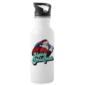 Frohe Weihnachten Weihnachtsmann Daumen hoch Weihnachtsgeschenk - Trinkflasche mit integriertem Trinkhalm - Weiß - Rechts