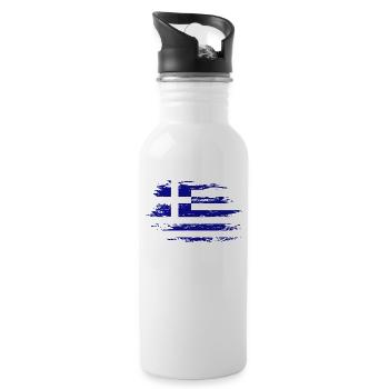 Greece flag used - Water bottle with straw - white - Right