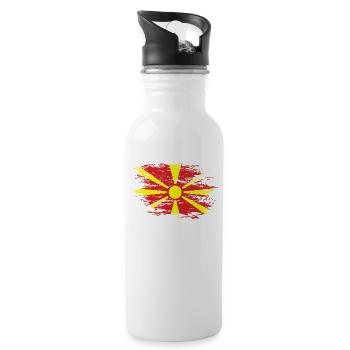 Mazedonien Flagge used - Trinkflasche mit integriertem Trinkhalm - Weiß - Rechts