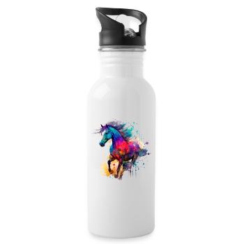Idée passion chevaux cavalière aquarelle splash - Gourde avec paille intégrée - blanc - Droite