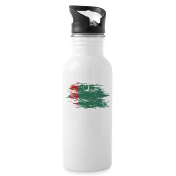 Turkmenistan Flagge - Trinkflasche mit integriertem Trinkhalm - Weiß - Rechts