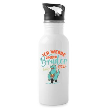 Großer Bruder 2024 Junge Dino Geschwister Geburt - Trinkflasche mit integriertem Trinkhalm - Weiß - Rechts