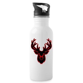 Hirsch Silhouette Kopf - Trinkflasche mit integriertem Trinkhalm - Weiß - Rechts