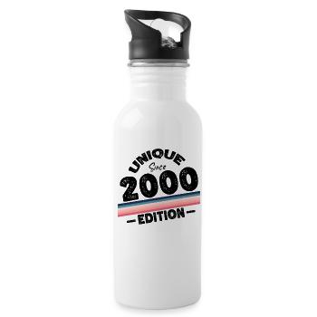 Unique seit 2000 Edition Geburtstag Vintage 2000 - Trinkflasche mit integriertem Trinkhalm - Weiß - Rechts