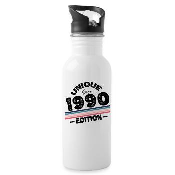 Unique seit 1990 Edition Geburtstag Vintage 1990 - Trinkflasche mit integriertem Trinkhalm - Weiß - Rechts