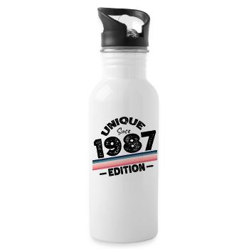 Unique seit 1987 Edition Geburtstag Vintage 1987 - Trinkflasche mit integriertem Trinkhalm - Weiß - Rechts