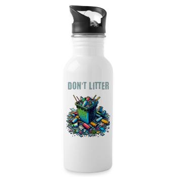 Anti-littering-slogan - Don't Litter - Trinkflasche mit integriertem Trinkhalm - Weiß - Rechts
