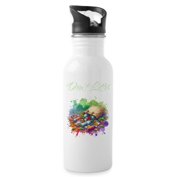 Anti-littering-slogan - Don't Litter - Trinkflasche mit integriertem Trinkhalm - Weiß - Rechts