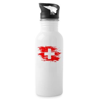 Schweiz Flagge used - Trinkflasche mit integriertem Trinkhalm - Weiß - Rechts