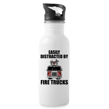 Leicht von Feuerwehrfahrzeugen abgelenkt - Trinkflasche mit integriertem Trinkhalm - Weiß - Rechts