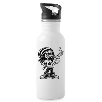 Dreadlock Smoker - Stoned man - High & Happy - Trinkflasche mit integriertem Trinkhalm - Weiß - Rechts