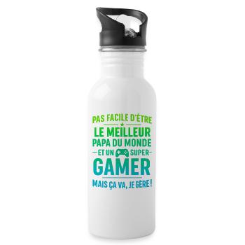 Super Papa Gamer Geek Gaming idée cadeau père - Gourde avec paille intégrée - blanc - Droite