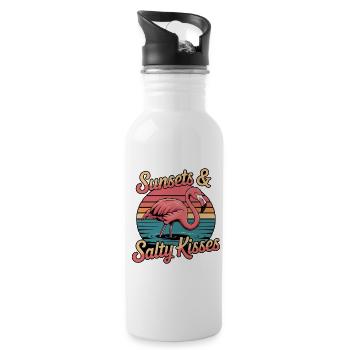 Flamingo-Sonnenuntergänge Und Salzige Küsse Sommerurlaub - Trinkflasche mit integriertem Trinkhalm - Weiß - Rechts