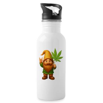 Rock on Zwerg mit Hanfblatt - Cannabis - Weed - Trinkflasche mit integriertem Trinkhalm - Weiß - Rechts