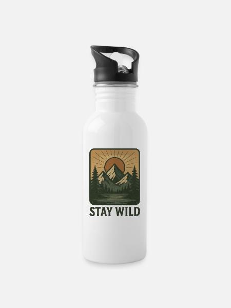Stay Wild - Trinkflasche mit integriertem Trinkhalm - Weiß
