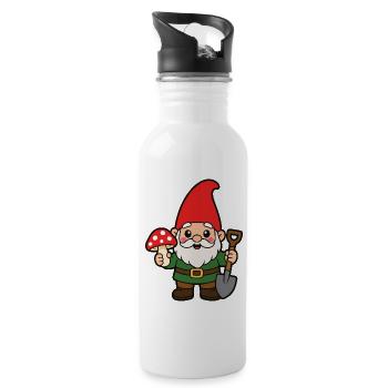 Garten Gnomenheld mit Pilz - Trinkflasche mit integriertem Trinkhalm - Weiß - Rechts