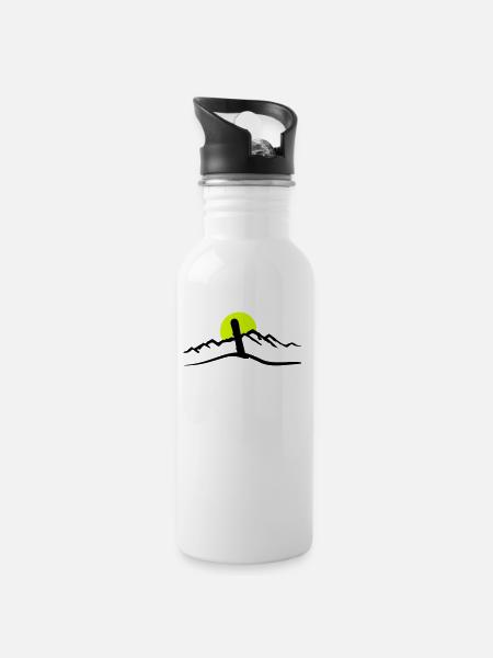 Snowboard, Berge und Sonne - Trinkflasche mit integriertem Trinkhalm - Weiß