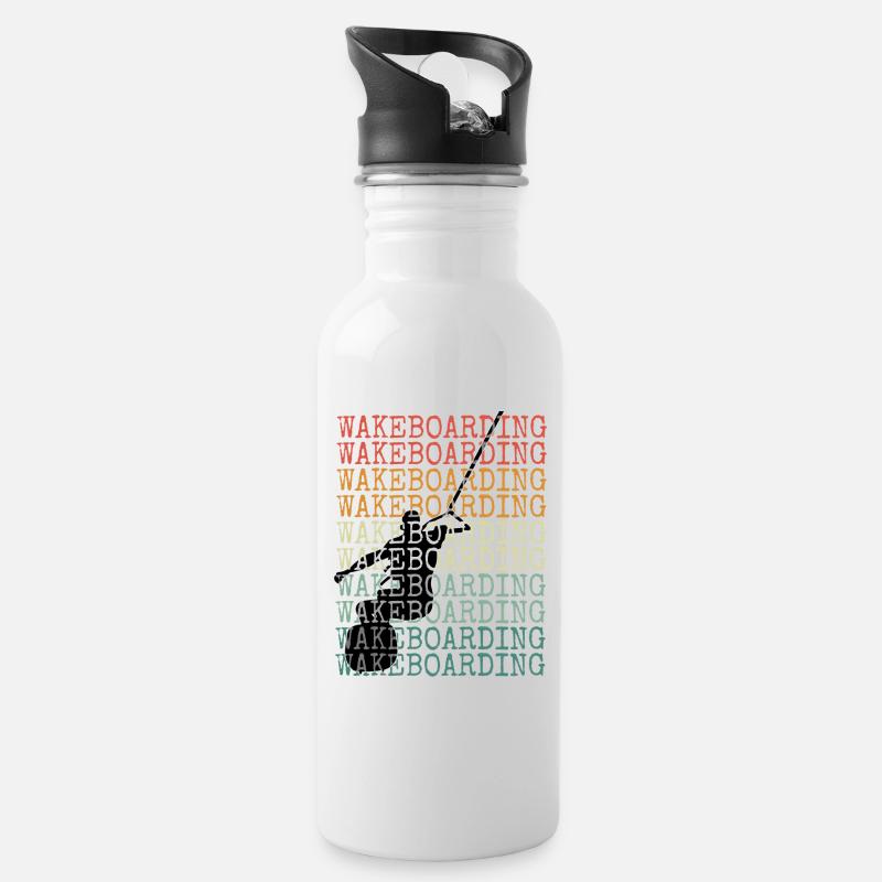 Wakeboarden Retro - Trinkflasche mit integriertem Trinkhalm - Weiß
