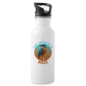 Vogel leicht von Vögeln abgelenkt - Trinkflasche mit integriertem Trinkhalm - Weiß - Rechts