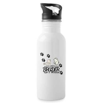 Mein grosser Bruder hat 4 Pfoten - Trinkflasche mit integriertem Trinkhalm - Weiß - Rechts