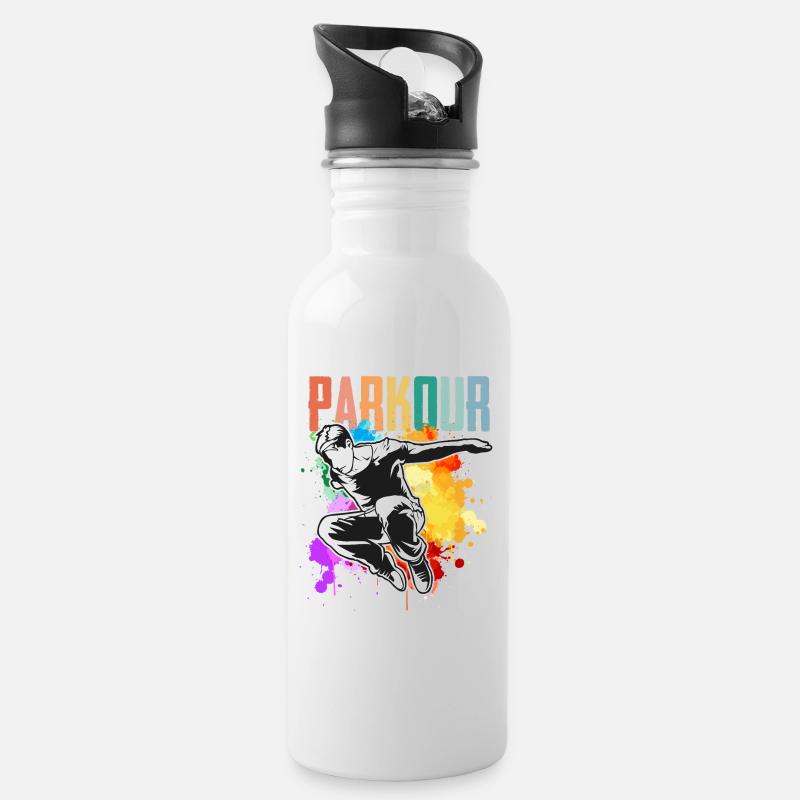 Parkour - Trinkflasche mit integriertem Trinkhalm - Weiß