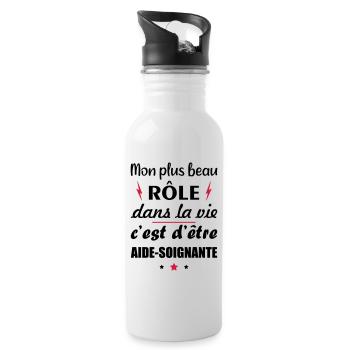 Mon plus beau rôle aide-soignante, cadeau soignant - Gourde avec paille intégrée - blanc - Droite