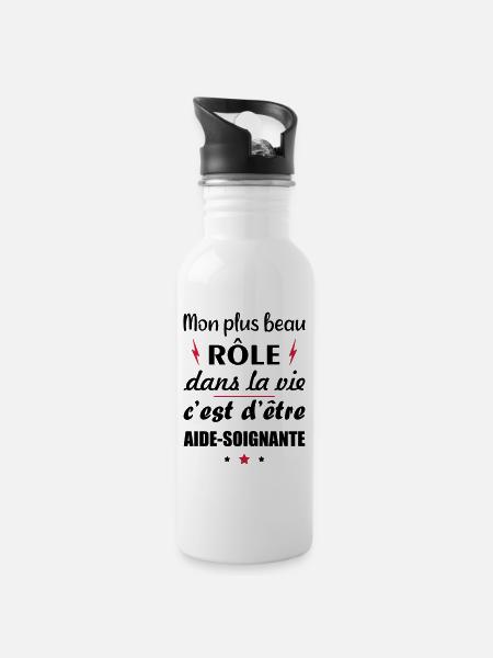 Mon plus beau rôle aide-soignante, cadeau soignant - Gourde avec paille intégrée - blanc