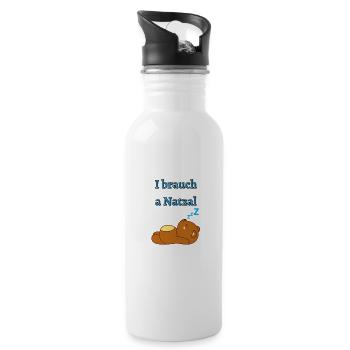 I brauch a natzal - Bayrischer Spruch - Trinkflasche mit integriertem Trinkhalm - Weiß - Rechts