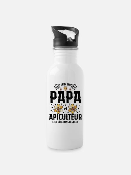 Papa Apiculteur Homme Abeilles Abeille Apiculture - Gourde avec paille intégrée - blanc