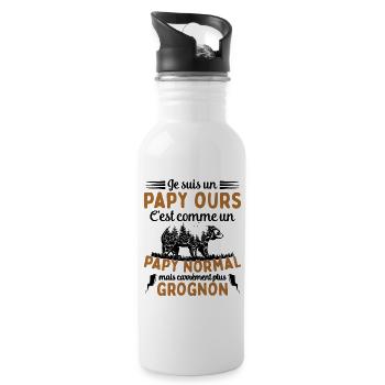 Je suis un papy ours grognon, cadeau humour papy - Gourde avec paille intégrée - blanc - Droite