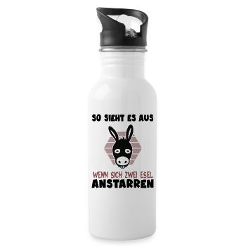 Esel starrt Esel an Esel-Spruch für kluge Köpfe - Trinkflasche mit integriertem Trinkhalm - Weiß - Rechts